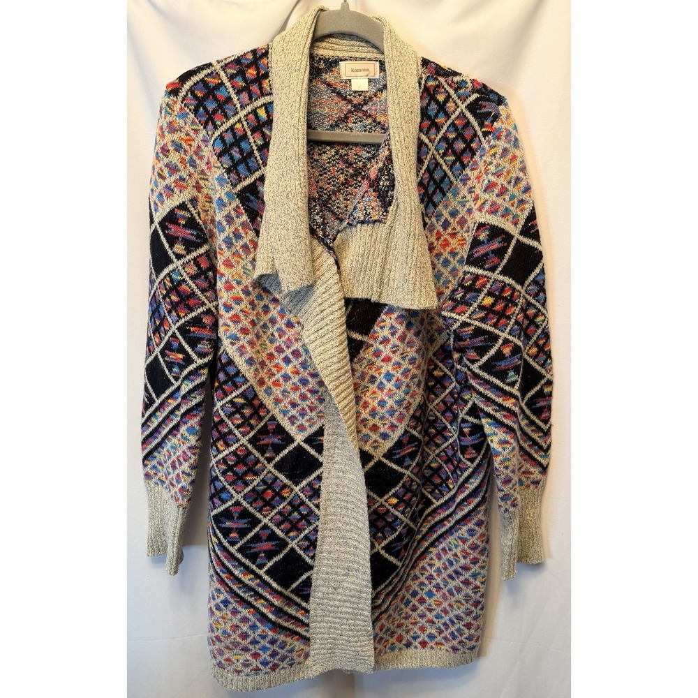 Kamana Women's Size XL Rainbow Aztec Pattern Open Front Cardigan Sweater Knit